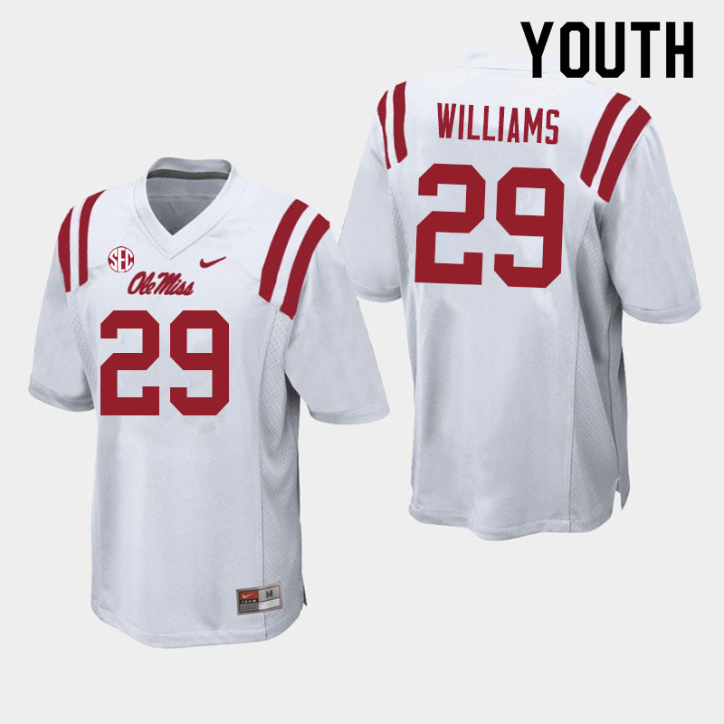 Demarko Williams Ole Miss Rebels NCAA Youth White #29 Stitched Limited College Football Jersey DFC5358YG